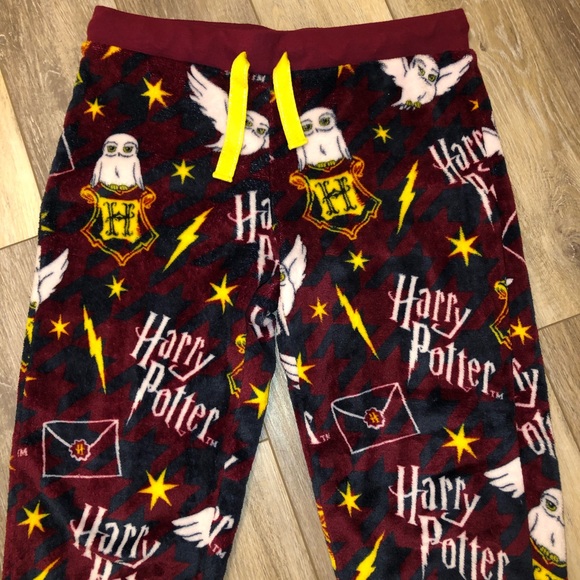 HARRY POTTER Owls Hedwig Logo Soft Fleece Pajama Bottom Pants Sz L 12/14 Maroon - Picture 4 of 6